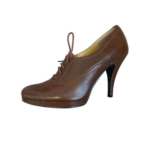 Nine West Leather brown Booties Heels Shoes Lace up Victorian Style Bro SZ 7M - Picture 7 of 8